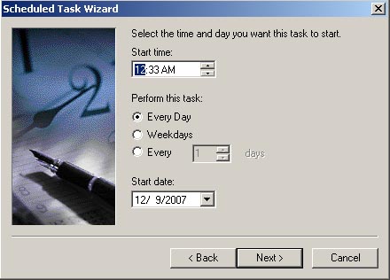 Schedule task time date setting
