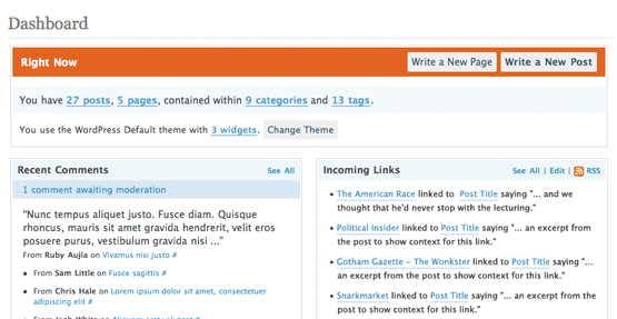 Wordpress 2.5 Dashboard