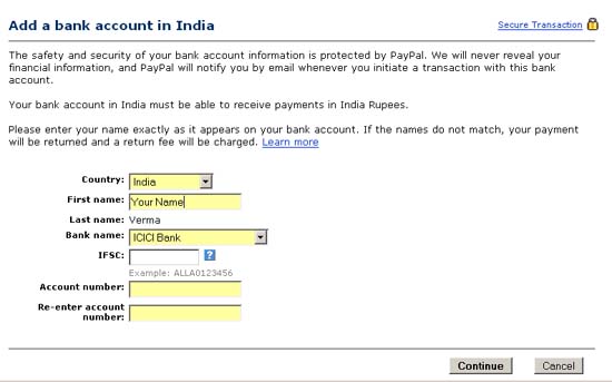 Add Indian Bank Account to PayPal